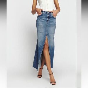 Reformation Blue Denim Maxi Skirt with Front Slit